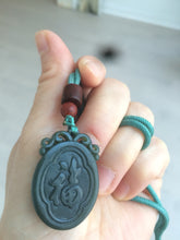 Load image into Gallery viewer, 100% Natural dark green/black Jade blessed fortune pendant HT7 Add on item! not sale individually

