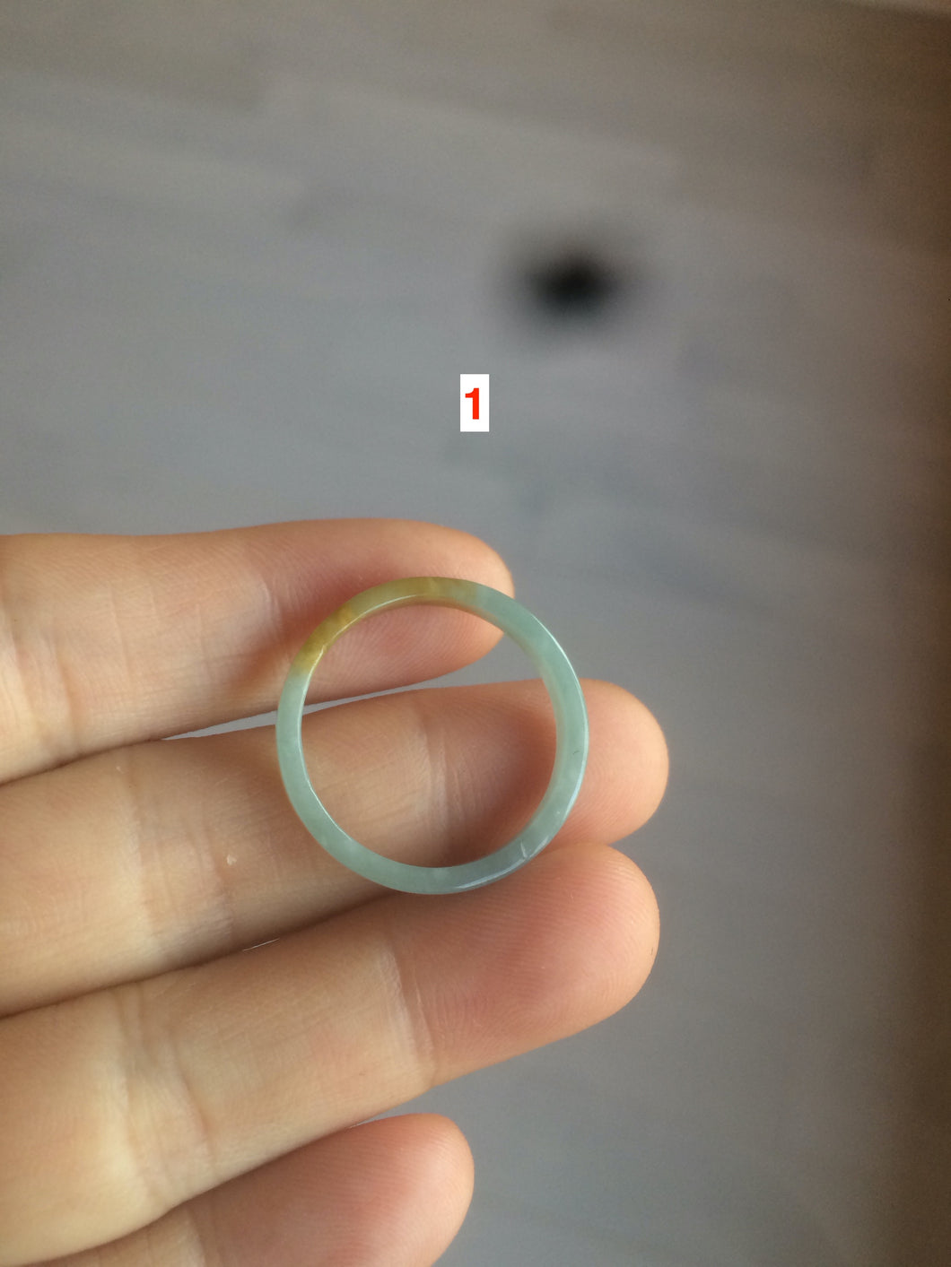 Size 10 1/4 100% natural type A icy watery light green/blue/gray Guatemala jadeite jade band ring AF53