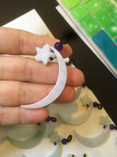 Load image into Gallery viewer, Type A 100% Natural light green jadeite Jade moon and star Pendant necklace AJ51
