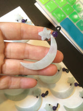 Load image into Gallery viewer, Type A 100% Natural light green jadeite Jade moon and star Pendant necklace AJ51
