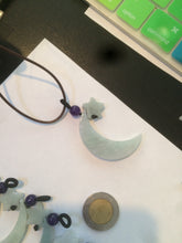 Load image into Gallery viewer, Type A 100% Natural light green jadeite Jade moon and star Pendant necklace AJ51
