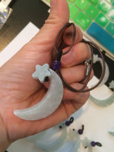 Load image into Gallery viewer, Type A 100% Natural light green jadeite Jade moon and star Pendant necklace AJ51
