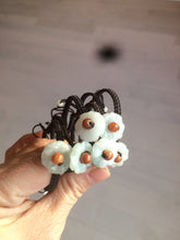 Load image into Gallery viewer, 15-16mm 100% natural type A icy green/white flower jadeite jade thread woven bracelets AT79
