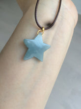 Load image into Gallery viewer, Type A 100% Natural light green/blue/gray jadeite Jade star Pendant necklace AE55
