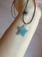 Load image into Gallery viewer, Type A 100% Natural light green/blue/gray jadeite Jade star Pendant necklace AE55
