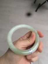 Load image into Gallery viewer, Certified 55.5mm 100% Natural light fresh green/white with flying snow round cut nephrite Jade bangle HT23-0194
