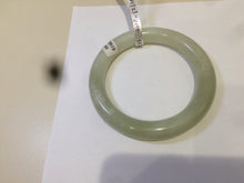 Load image into Gallery viewer, Certified 55.5mm 100% Natural light fresh green/white with flying snow round cut nephrite Jade bangle HT23-0194
