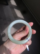 Load image into Gallery viewer, Certified 55.5mm 100% Natural light fresh green/white with flying snow round cut nephrite Jade bangle HT23-0194
