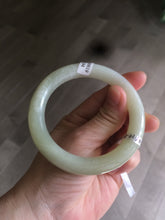 Load image into Gallery viewer, Certified 55.5mm 100% Natural light fresh green/white with flying snow round cut nephrite Jade bangle HT23-0194

