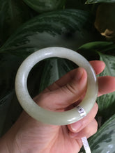 Load image into Gallery viewer, Certified 55.5mm 100% Natural light fresh green/white with flying snow round cut nephrite Jade bangle HT23-0194
