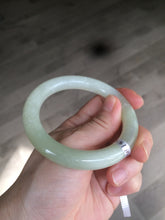 Load image into Gallery viewer, Certified 55.5mm 100% Natural light fresh green/white with flying snow round cut nephrite Jade bangle HT23-0194
