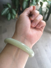 Load image into Gallery viewer, Certified 55.5mm 100% Natural light fresh green/white with flying snow round cut nephrite Jade bangle HT23-0194
