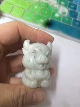 Load image into Gallery viewer, 100% Natural white beige with black/brown flying dandelions Osmanthus fragrant nephrite Jade fortune piggy desk decor/worry stone HF35-3
