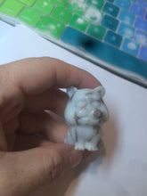 Load image into Gallery viewer, 100% Natural white beige with black/brown flying dandelions Osmanthus fragrant nephrite Jade bull doggy desk decor/worry stone HF35-4
