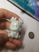 Load image into Gallery viewer, 100% Natural white beige with black/brown flying dandelions Osmanthus fragrant nephrite Jade dear desk decor/worry stone HF35-5
