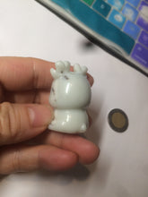 Load image into Gallery viewer, 100% Natural white beige with black/brown flying dandelions Osmanthus fragrant nephrite Jade dear desk decor/worry stone HF35-5
