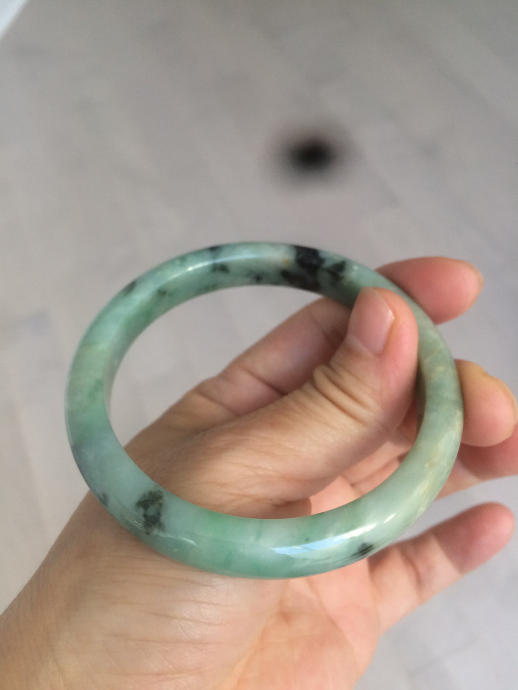 58mm Certified Type A 100% Natural green/yellow Jadeite Jade bangle AS49-5045