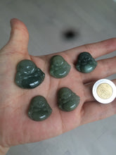 Load image into Gallery viewer, 100% Natural type A oily dark green/gray/black small happy buddha jadeite Jade pendant necklace AQ52 add on item
