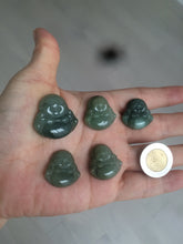 Load image into Gallery viewer, 100% Natural type A oily dark green/gray/black small happy buddha jadeite Jade pendant necklace AQ52 add on item
