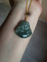 Load image into Gallery viewer, 100% Natural type A oily dark green/gray/black small happy buddha jadeite Jade pendant necklace AQ52 add on item
