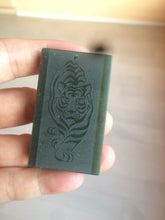 Load image into Gallery viewer, 100% natural dark green/black nephrite jade (青玉) tiger safe and sound pendant J120
