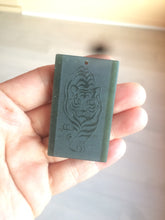 Load image into Gallery viewer, 100% natural dark green/black nephrite jade (青玉) tiger safe and sound pendant J120
