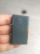 Load image into Gallery viewer, 100% natural dark green/black nephrite jade (青玉) tiger safe and sound pendant J120
