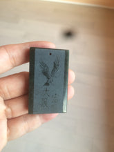 Load image into Gallery viewer, 100% natural dark green/black nephrite jade (青玉) eagle safe and sound pendant J121
