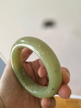Load image into Gallery viewer, 53.1 mm 100% Natural yellow dots and green Xiu Jade (Serpentine) Chubby bangle T179
