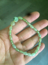 Load image into Gallery viewer, 100% natural green/white Icy watery type A jadeite jade olive+ancient Chinese coin/four-leaf clover bead bracelet  AS32
