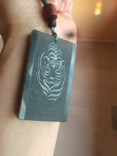 Load image into Gallery viewer, 100% natural dark green/black nephrite jade (青玉) tiger safe and sound pendant J120

