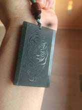 Load image into Gallery viewer, 100% natural dark green/black nephrite jade (青玉) tiger safe and sound pendant J120
