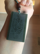 Load image into Gallery viewer, 100% natural dark green/black nephrite jade (青玉) tiger safe and sound pendant J120
