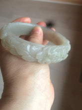 Load image into Gallery viewer, 63.6mm 100% natural light pale pink/gray Quartzite (Shetaicui jade) Phoenix and Peony bangle XY8
