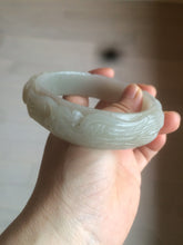 Load image into Gallery viewer, 63.6mm 100% natural light pale pink/gray Quartzite (Shetaicui jade) Phoenix and Peony bangle XY8
