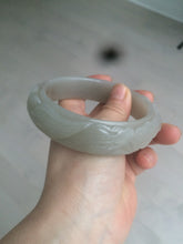 Load image into Gallery viewer, 63.6mm 100% natural light pale pink/gray Quartzite (Shetaicui jade) Phoenix and Peony bangle XY8
