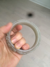 Load image into Gallery viewer, 63.6mm 100% natural light pale pink/gray Quartzite (Shetaicui jade) Phoenix and Peony bangle XY8
