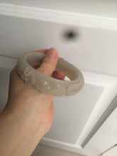 Load image into Gallery viewer, 63.6mm 100% natural light pale pink/gray Quartzite (Shetaicui jade) Phoenix and Peony bangle XY8
