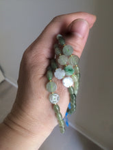 Load image into Gallery viewer, 100% natural green/white Icy watery type A jadeite jade olive+ancient Chinese coin/four-leaf clover bead bracelet  AS32
