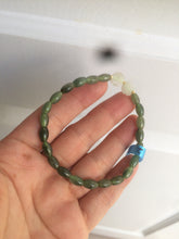 Load image into Gallery viewer, 100% natural green/white Icy watery type A jadeite jade olive+ancient Chinese coin/four-leaf clover bead bracelet  AS32
