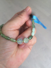 Load image into Gallery viewer, 100% natural green/white Icy watery type A jadeite jade olive+ancient Chinese coin/four-leaf clover bead bracelet  AS32
