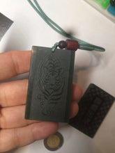 Load image into Gallery viewer, 100% natural dark green/black nephrite jade (青玉) tiger safe and sound pendant J120
