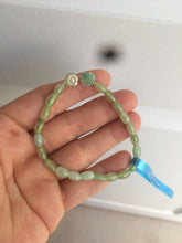 Load image into Gallery viewer, 100% natural green/white Icy watery type A jadeite jade olive+ancient Chinese coin/four-leaf clover bead bracelet  AS32
