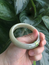 Load image into Gallery viewer, 55mm certifaied Type A 100% Natural light green/yellow Jadeite Jade bangle (with defects) Group AK6
