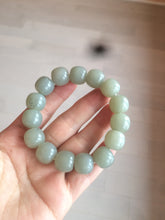 Load image into Gallery viewer, 14x13mm 100% Natural light green/gray vintage style nephrite Jade bead bracelet HF28
