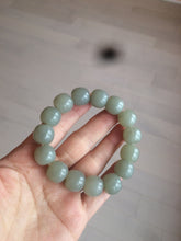Load image into Gallery viewer, 14x13mm 100% Natural light green/gray vintage style nephrite Jade bead bracelet HF28
