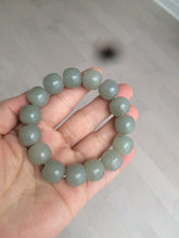 Load image into Gallery viewer, 14x13mm 100% Natural light green/gray vintage style nephrite Jade bead bracelet HF28

