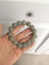 Load image into Gallery viewer, 14x13mm 100% Natural light green/gray vintage style nephrite Jade bead bracelet HF28
