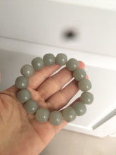 Load image into Gallery viewer, 14x13mm 100% Natural light green/gray vintage style nephrite Jade bead bracelet HF28
