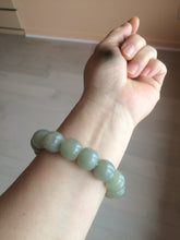Load image into Gallery viewer, 14x13mm 100% Natural light green/gray vintage style nephrite Jade bead bracelet HF28
